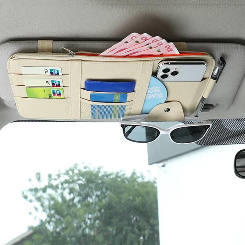 Car Sun Visor Storage Bag Card Bill Pen Glasses Holder Auto Interior Organizer Universal Sunglasses Clip Car Storage Tidying