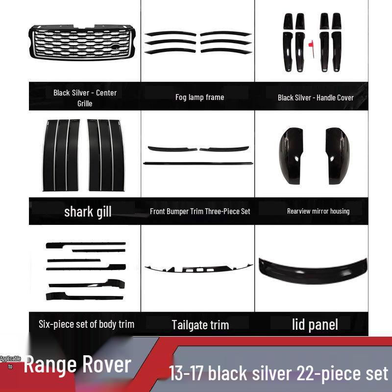 13-18 Range Rover Executive Schwarzes Karosserie-Kit: 22-teiliges Zierleisten-Set mit Gitter, Haifischkiemen & Türgriffen
