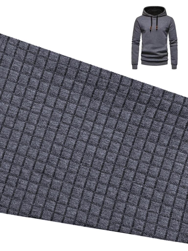 European Long Sleeve Hooded Men's Hoodie with Drawstring Jacquard Checkered Patchwork.
