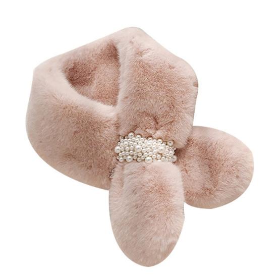 

Cross Scarf Faux Pearl Buckle Thickened Cold Resistant Faux Rabbit Fur Women Collar Scarf for Hiking розовый