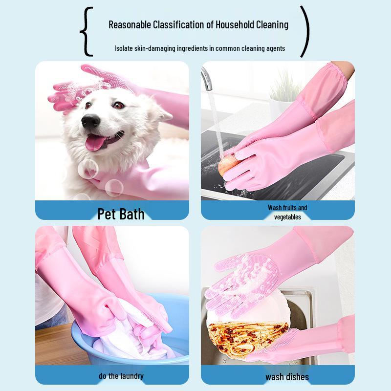 Silicone Dishwashing & Pet Care Gloves: Anti-Scratch, Thickened, Multi-Use, Extended Design