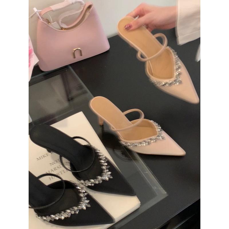 

Новые туфли-лодочки на высоком каблуке со стразами, сексуальные с открытой пяткой, на тонком каблуке, красивые полусандалии, одинарная обувь 39 шампанского