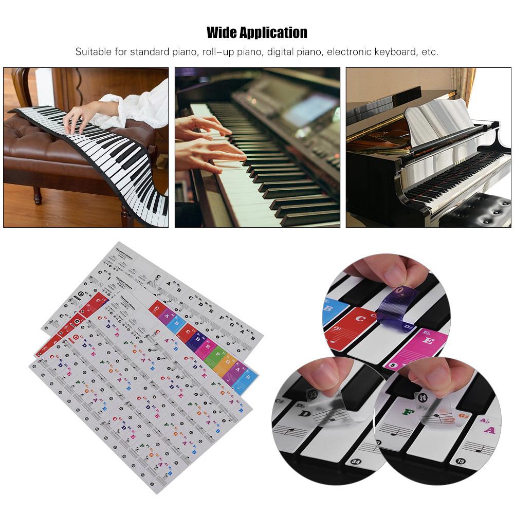 Colored Piano Keyboard Stickers for 37Celsius 49Celsius 61Celsius 88 Key Keyboards Removable Transparent for Kids Beginners Piano Practice Learning