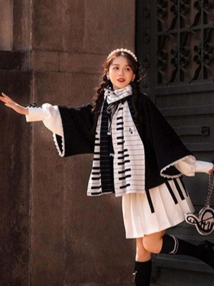 2026 Winter Y2k Aesthetic Grunge Long Scarves Women Unisex Harajuku Knitted Neckerchief Black White Piano Jacquard Scarf Gothic