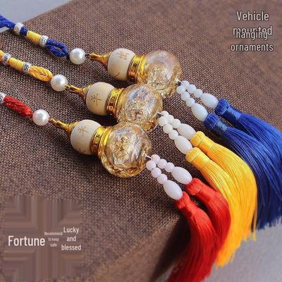 Luxury Gold Foil Gourd Crystal Car Ornament Pendant Amulet