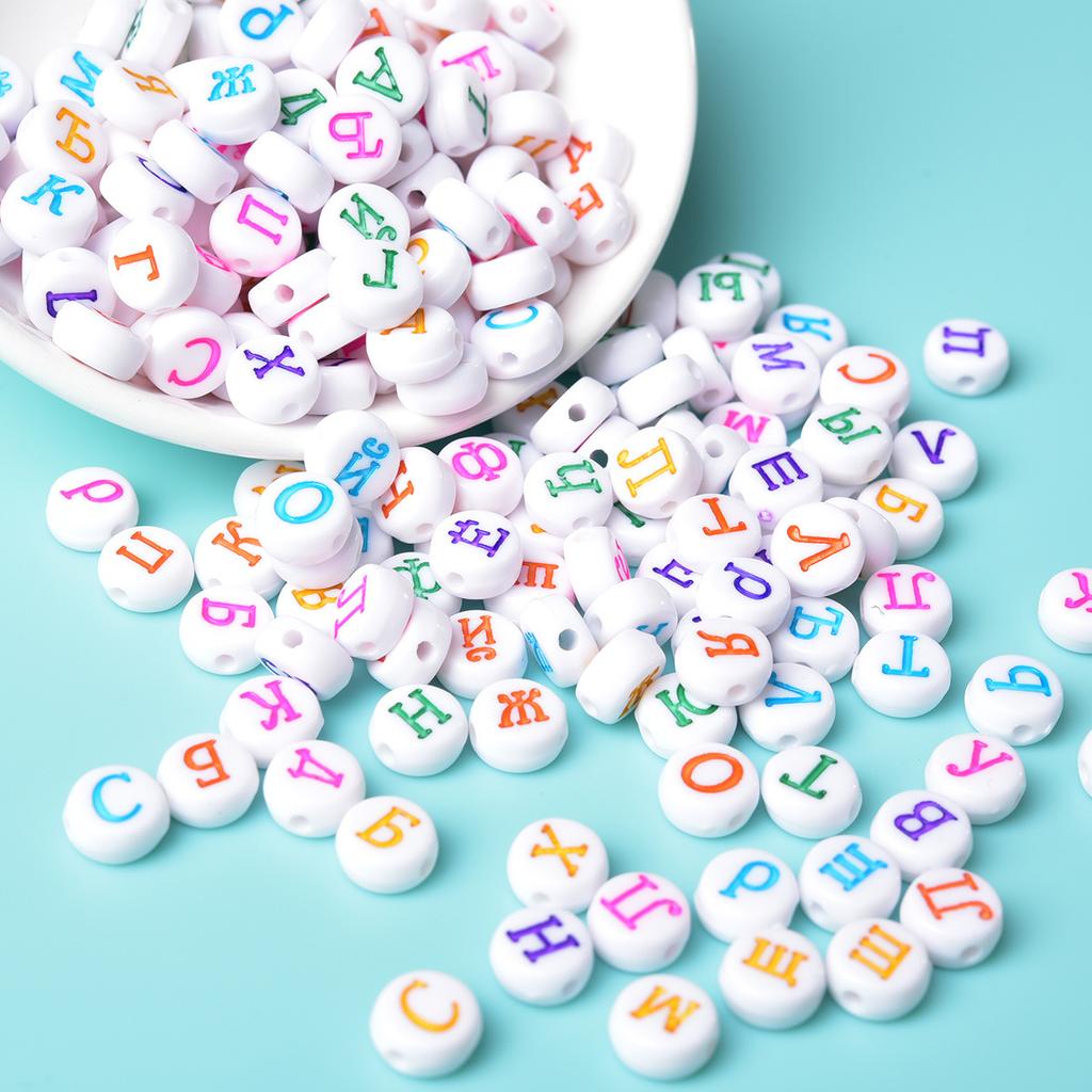 4 * 7Mm Acrylic Luminous Russian Letter Beads Bracelet Necklace Beaded Loose Beads Diy Jewelry Accessories