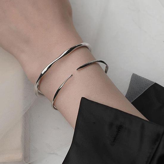 Lady Opening Bracelet Simple Style Adjustable Smooth Polished Copper Irregular Wrist Jewelry for Vacation Work Daily Wear
