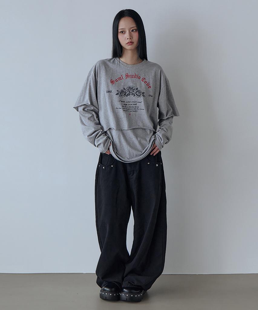5OML Loose Fit Layered Long Sleeve (Melange Gray)