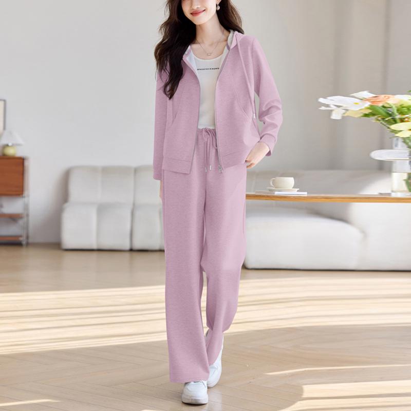 

Women s Spring 2025 Simple Hooded Jacket & Long Pants Sportswear Set M серый