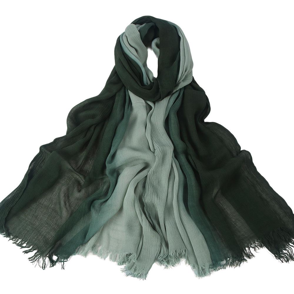 Cotton scarf gradual change of color thin cotton long scarf, retro versatile print women s pleated shawl 190*80cm