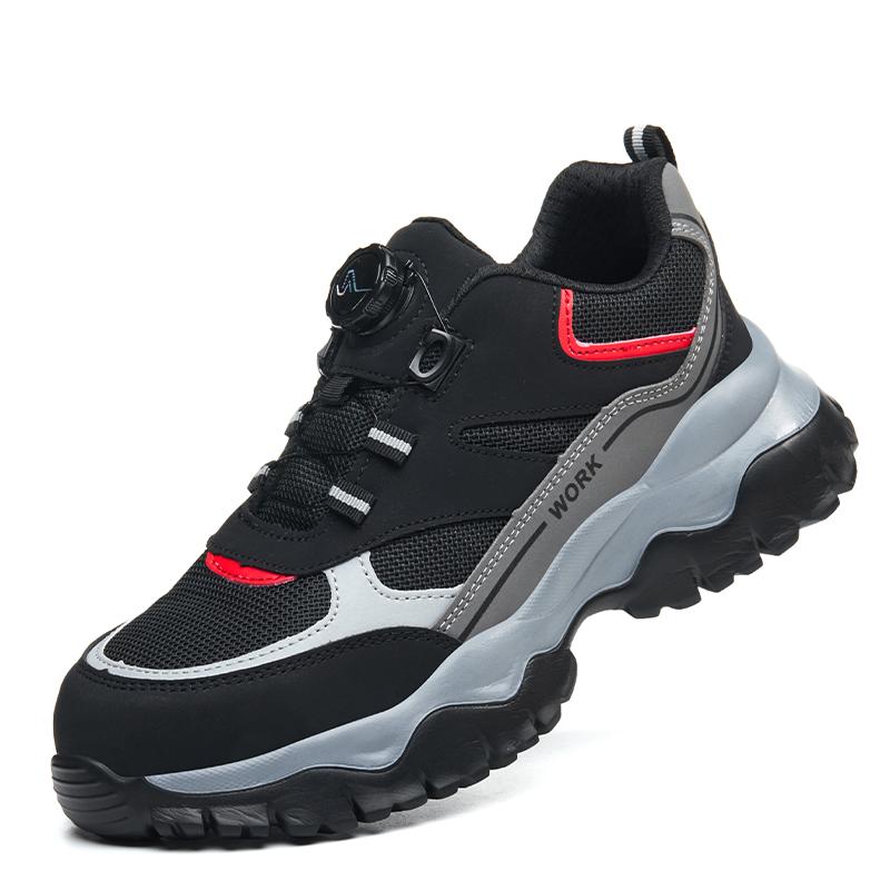 Rotary Buckle Work Boots Safety Steel Toe Men Breathable Safety Shoes  Indestructible Puncture-Proof Hiking Work Sneakers