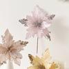 25cm Christmas Poinsettia Glitter Flower Sequins Large Artificial Christmas Flower Realistic Flocking Simulated Flower Head