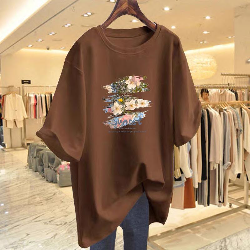 Women's 2025 Pure Cotton White Short-Sleeve Loose Mid-Length Plus Size Fashionable Tee