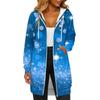 Women's Fashionable Christmas Printed Long Sleeved Drawstring Hooded Zipper Pocket Long Casual Sweatshirt Jacket
