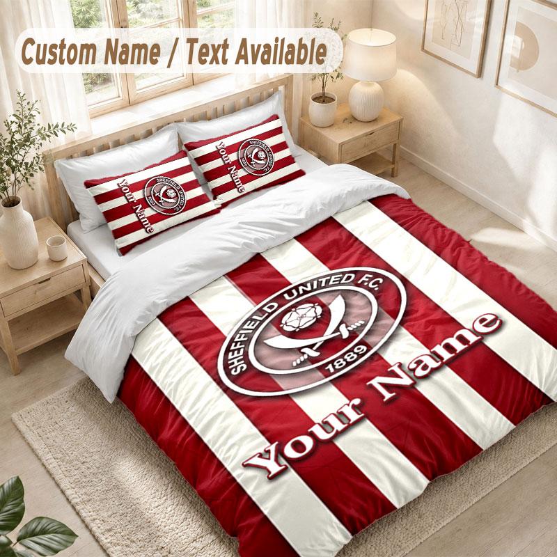 Custom Name Bedding Set 3 PiecesSheffield United FC Print Duvet Cover + 2 Pillowcases Soft Bed Decor