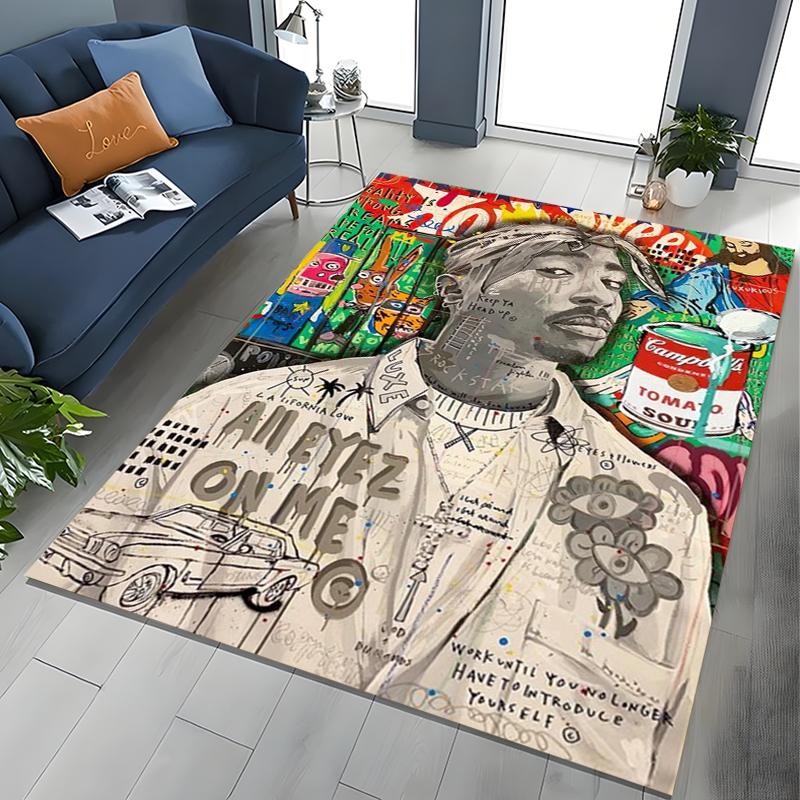 Tupac 2pac Rapper Eminem Hip Hop Rap God Art Rug for Bedroom Living Room Sofa Home Doormat Decor, Large Kids Non-slip Floor Mat