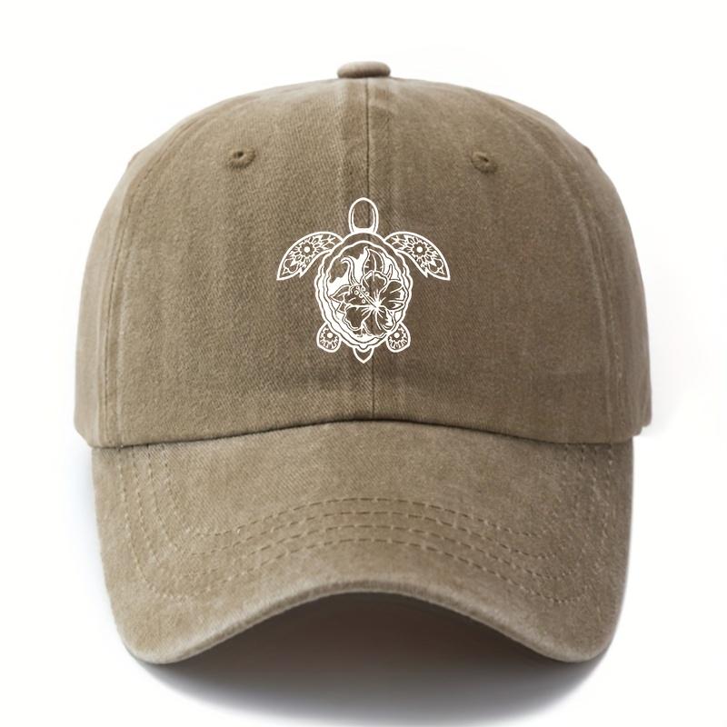 Fashion Print Turtle Baseball Cap Classic Retro Style Washed Curved Brim Hat Outdoor Vacation Camping Casual Accessory