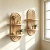 Scaffale da Parete in Legno a Doppio Strato Stile Boho Chic per Ambienti Domestici Eleganti