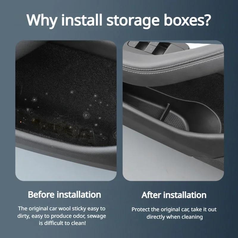 For Tesla Model 3 Highland 2025 Car Door Side Storage Box Front Rear Side TPE Door Storage Organizer Tray Interior Accessories