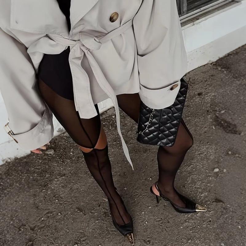 Hot Sexy Cut Out Black Lined Tights Women Fashion Hollow Out See Through Sheer Pantyhose Spring Summer Thin Nylon Stockings