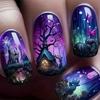 Europe and the United States Hot-selling Nail Art Halloween Dream Forest Tree House Flowers Long Square Wearing Armor