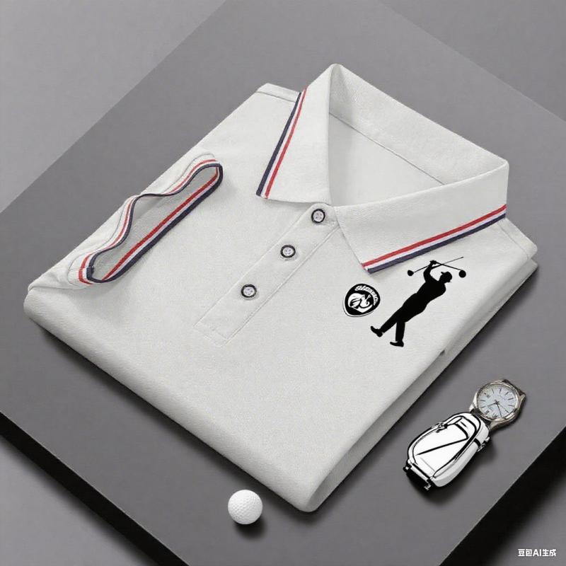 Polo Shirt Short Sleeve Lapel Button T-Shirt Men's Summer Polo Shirt Business High-end Explosion Light Luxury Office Solid Color