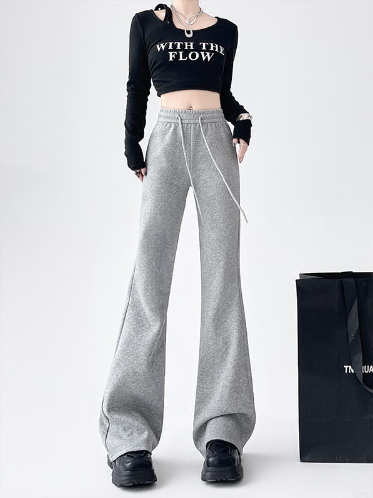 Pantaloni evazați retro americani pentru femei, toamnă, eleganti, pantaloni sport slim fit, gri, lungi, largi