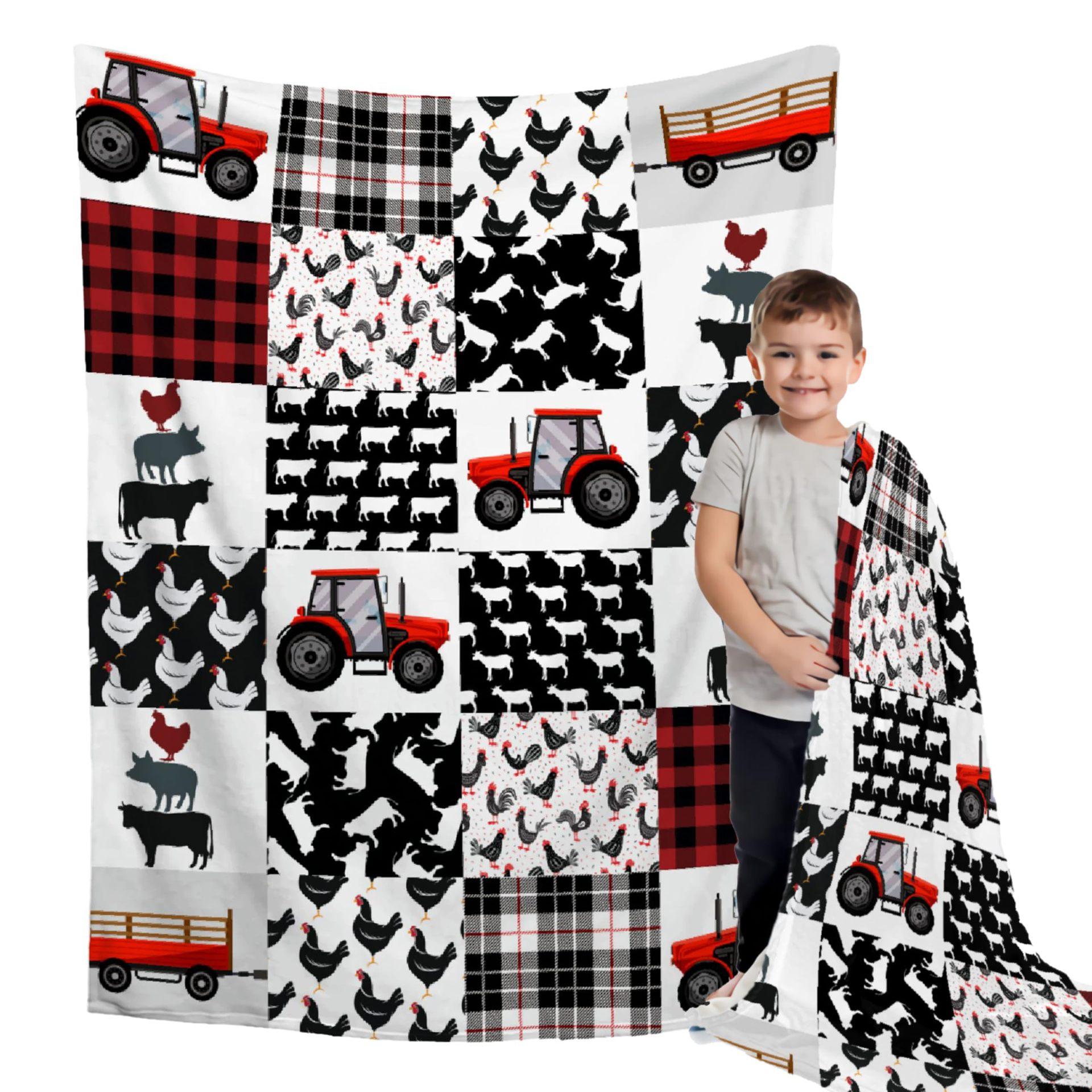 Tractor farm animals digital-printed polyester Bedroom velvet flannel soft sofa cover blanket Fleece soft sofa cover blankets 75X95CM