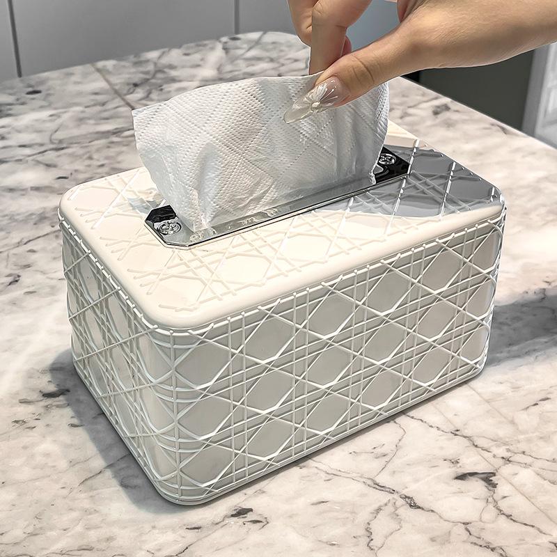 Light Luxury Rattan Tissue Box: Chic Square Design, Spring Lift, Ideal for Living Room & Bathroom Decor.