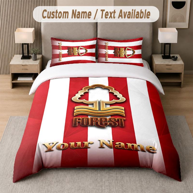 Maßgeschneidertes Bettwäsche-Set Nottingham Forest FC Muster, Druck Name Text 1 Bettbezug plus 2 Kissenbezüge Heimtextilien