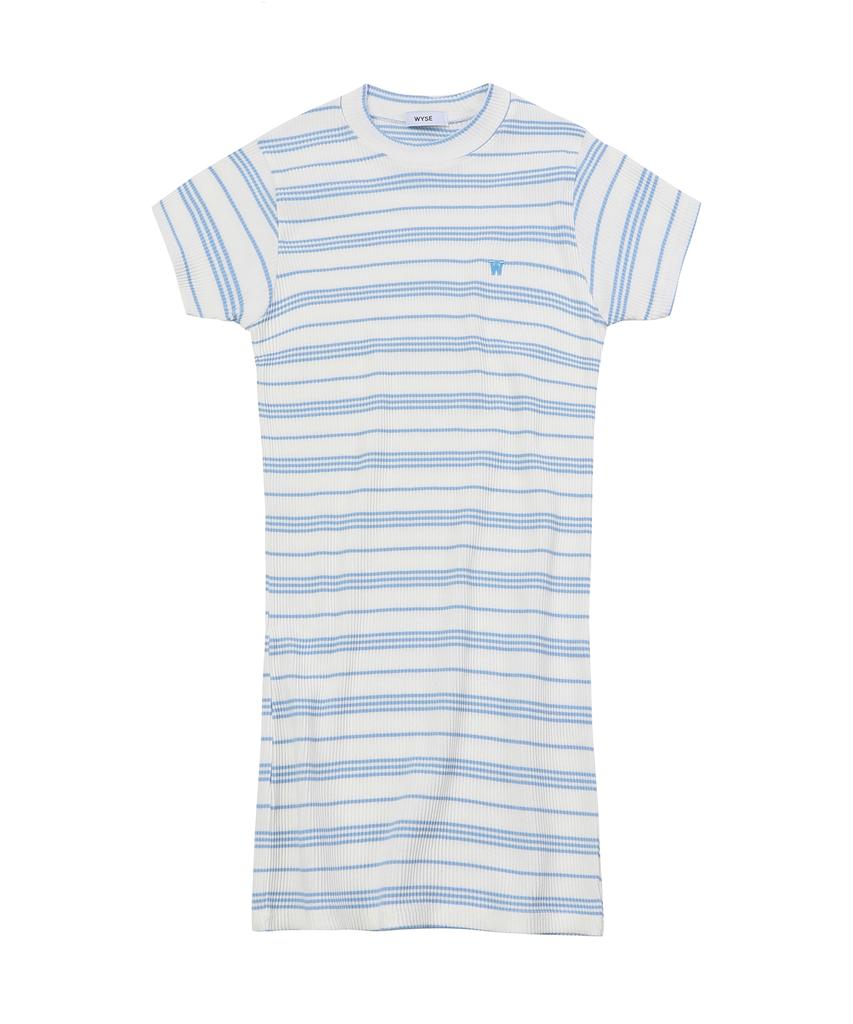 Wise Round Striped Short Sleeve Dress (Sky Blue)