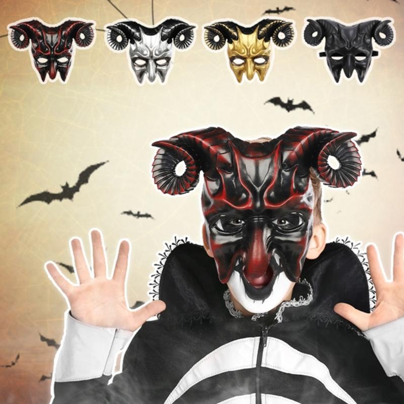Devil Mask Ox Horn Mask Halloween Demons Mask Masquerade Mask Scary Devil Mask