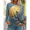 Women's 3D Printed Cute Bird T-shirt Fashion Long Sleeve Round Neck Regular Top Holiday Weekend Blue Spring and Autumn Outfit