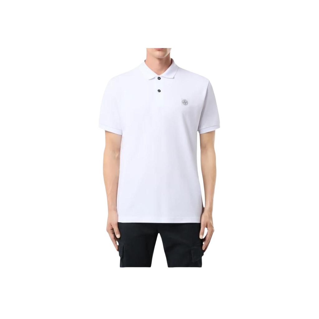 STONE ISLAND Logo Knopf Kurzarm Polohemd Herren Polohemden Weiß K1S1522000-2RS0039-V0001