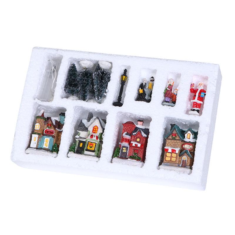 Christmas Glow Little House Set Resin Christmas Scene with Christmas Gift Ornaments