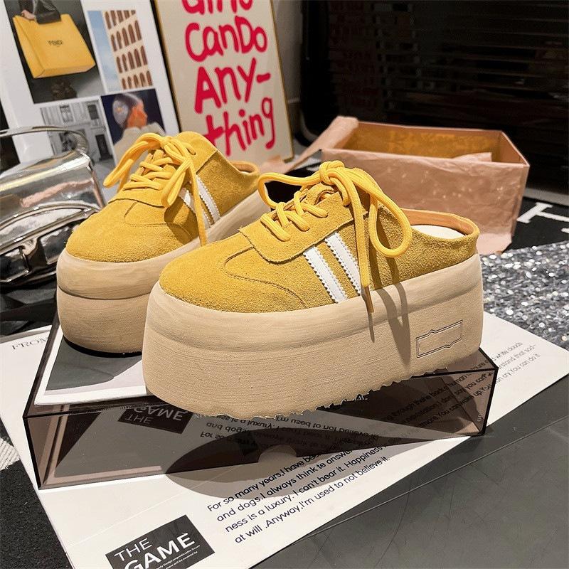 2025 Frühling neue Baotou Pantoletten Damenmode vielseitig erhöhend dicker Boden lässig Pantoletten Nische hoher Sinn halbe Pantoletten ins