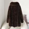Winter Women's Mink Coat Fluffy Luxury Mid-Length Fur Coat with Fox Fur Collar