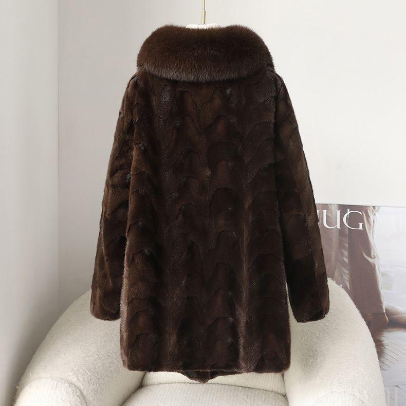 Winter Women's Mink Coat Fluffy Luxury Mid-Length Fur Coat with Fox Fur Collar