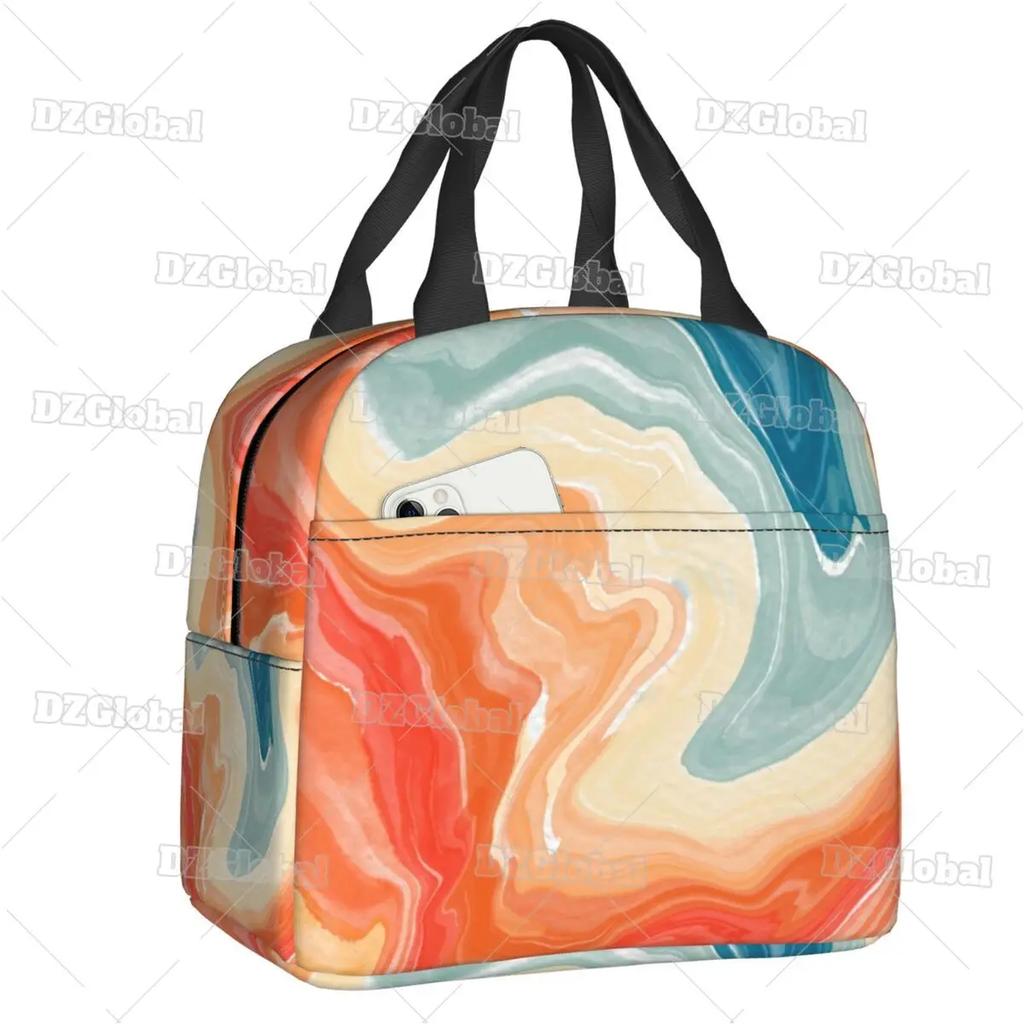 Liquid Swirl Abstract Pattern In Sage Green Insulated Lunch Bag Geometric Art Cooler Thermal Bento Box For Women Kids Food Bags