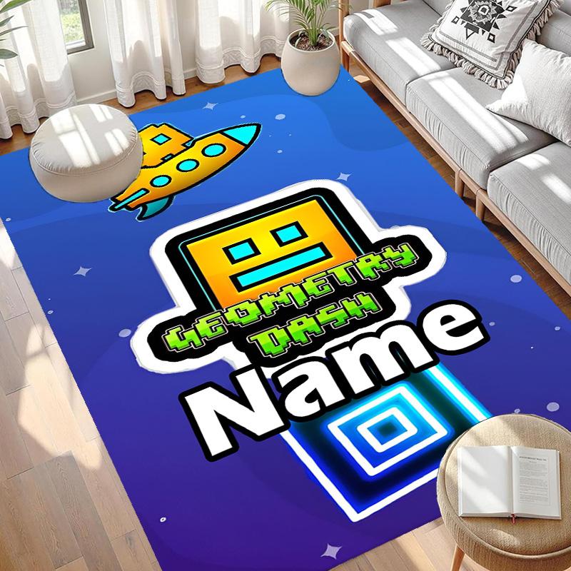 Custom Name Personalized Geometry Dash Print Carpet, Versatile Home Decor Rug, for Playroom, Apartment, Balcony, Entryway, Hallway Gift