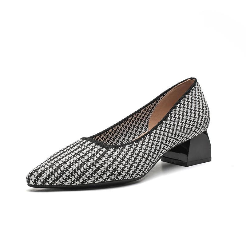 Frühling und Herbst neue atmungsaktive Schuhe mit dickem Absatz und Flyknit, vielseitige Slipper mit Tausendvogel-Gittermuster