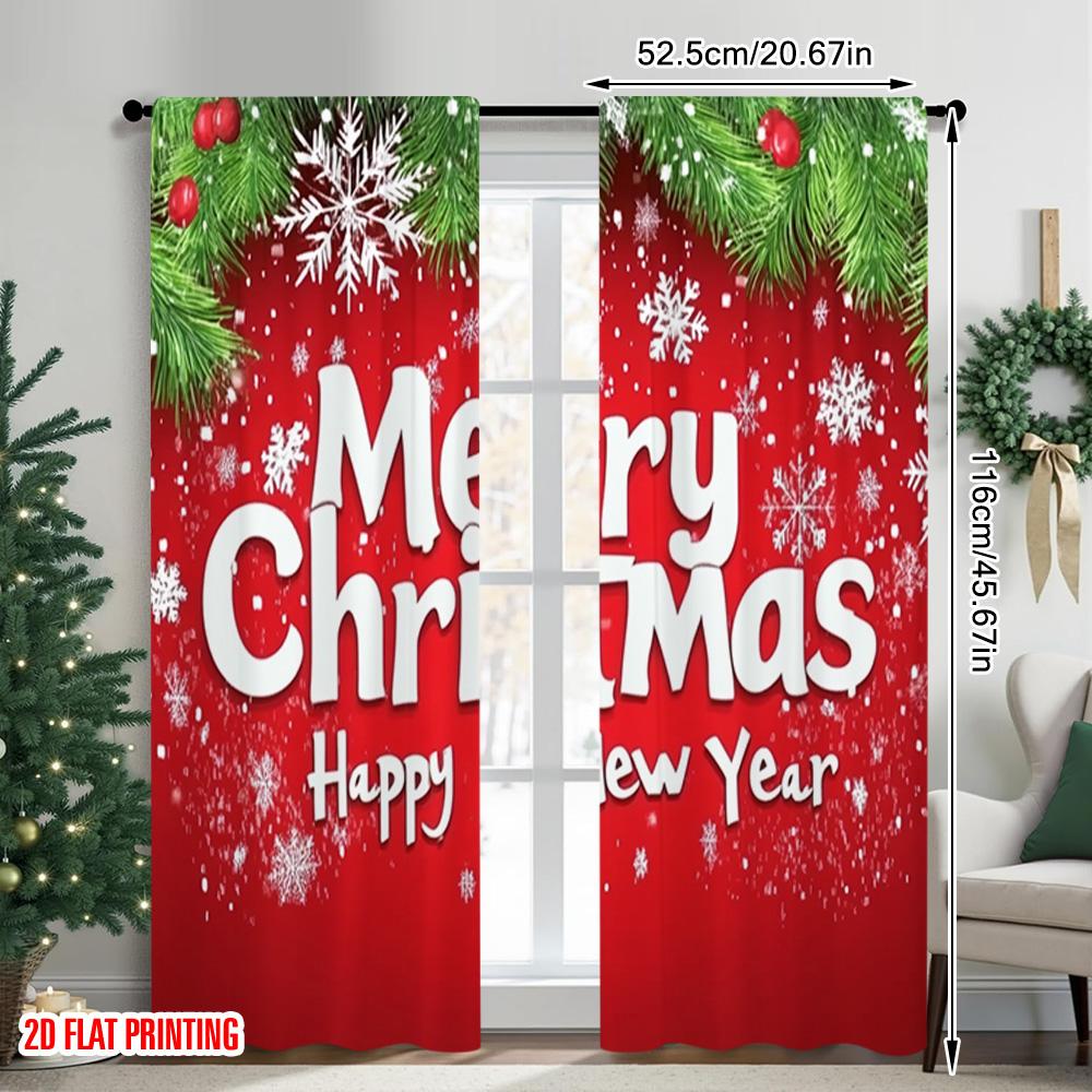 Flat Printing Merry Christmas Popular Curtain New Year Polyester Without Electricity Birthday Party Use Curtains Set Of 2 Made