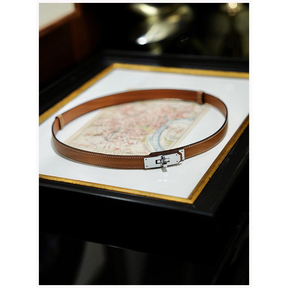 Ekte lær Damebelte i lær Epsom/Swift kalveskinn Dame Justerbart Midjebelte med metallspenne uten hull