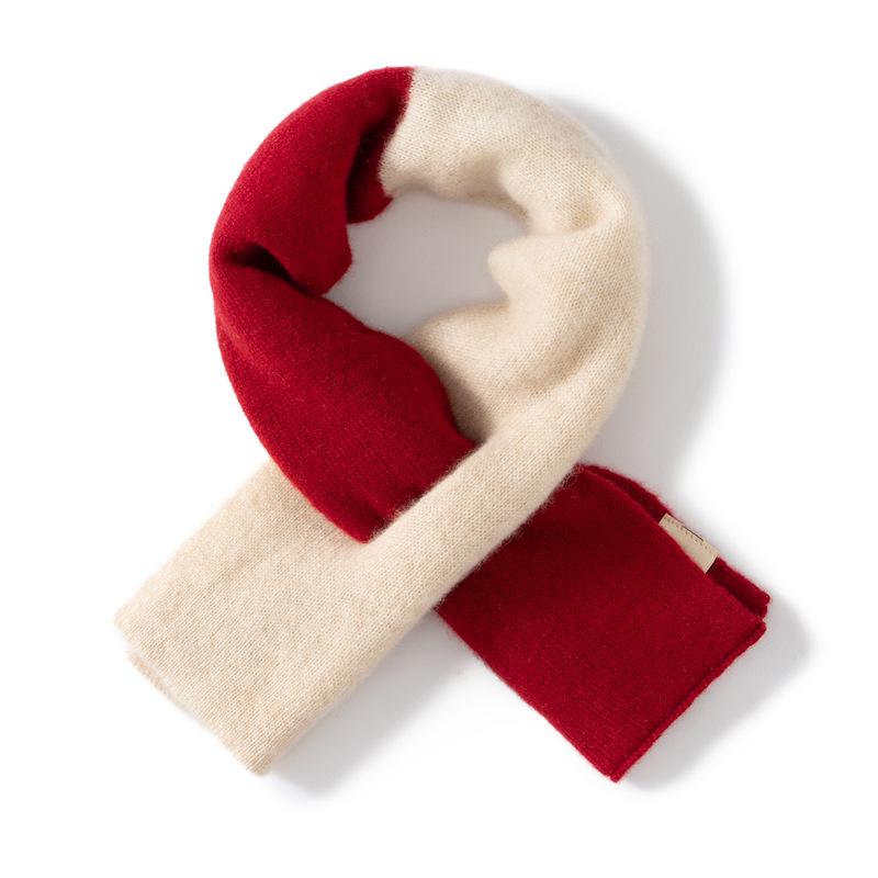 Women's 100% Cashmere Color Block Knit Scarf – Warm, Fashionable, Versatile Neck Gaiter for Autumn and Winter