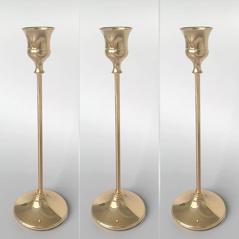 Europejski Złoty Świecznik z Kutego Żelaza - Luksusowy Romantyczny Dekor na Kolację przy Świecach