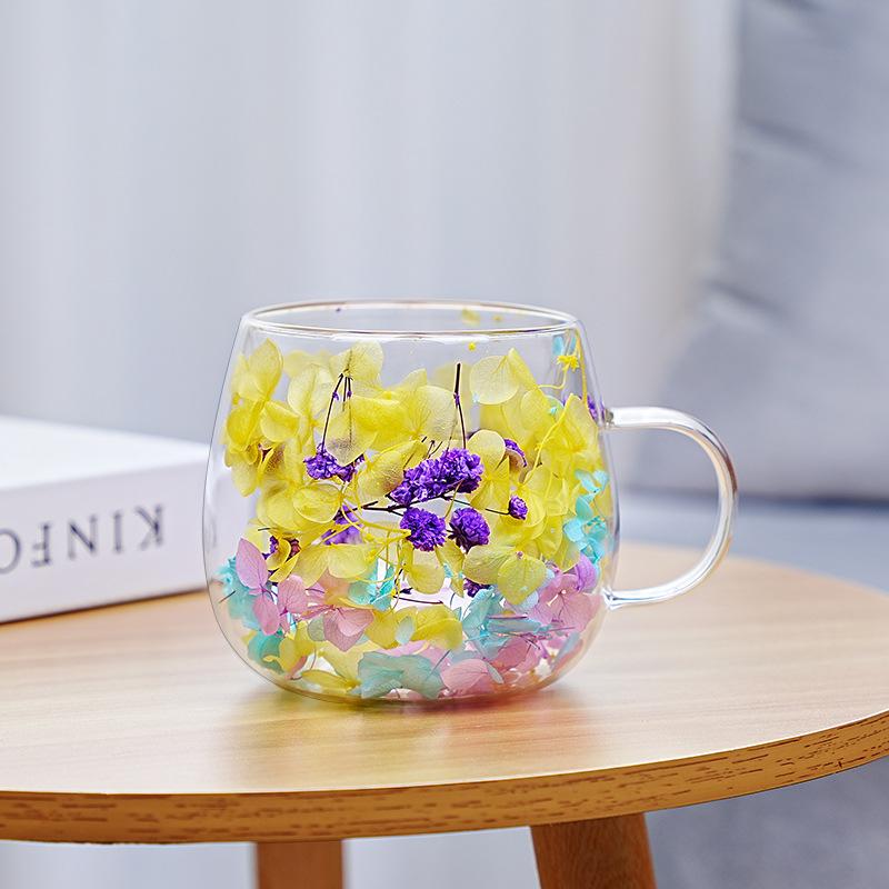Dried Flower Hot Coffee Cups for Hot Drinks Tea 250ml Cofee Cup Borosilicate Glass Vasos Para Cafe Office Beverage Mug
