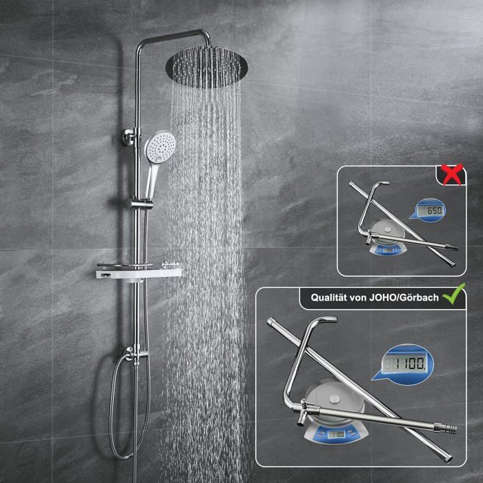 Colonne de douche réglable - JOHO - Système de douche anti-calcaire - Flexible lisse 1,5 m - Économie d'eau