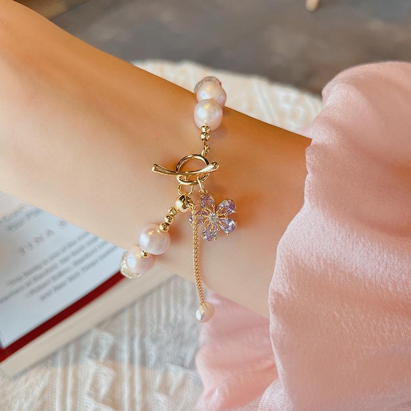 Hot Sell Elegant Natural Freshwater Pearl Shiny CZ Zircon Flower 14K Gold Filled Female Bracelet  For Women 2025 Gifts