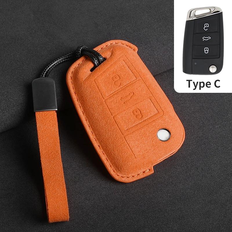 Suede Autoklep Sleutelhoes Cover voor VW Volkswagen Golf 7 MK7 Tiguan MK2 T-roc Skoda Octavia Kodiaq Karoq Seat Ateca Leon Passat