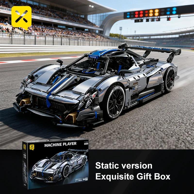 Toylinx 3526Pcs Silver-Blue Technic Racing Sports Car Building Blocks Set 1:8 Scale Super Sports Car Model Ideal Bricks Boy Gift